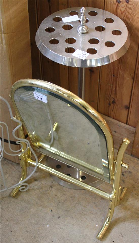 Brass swing frame mirror & chrome stick stand